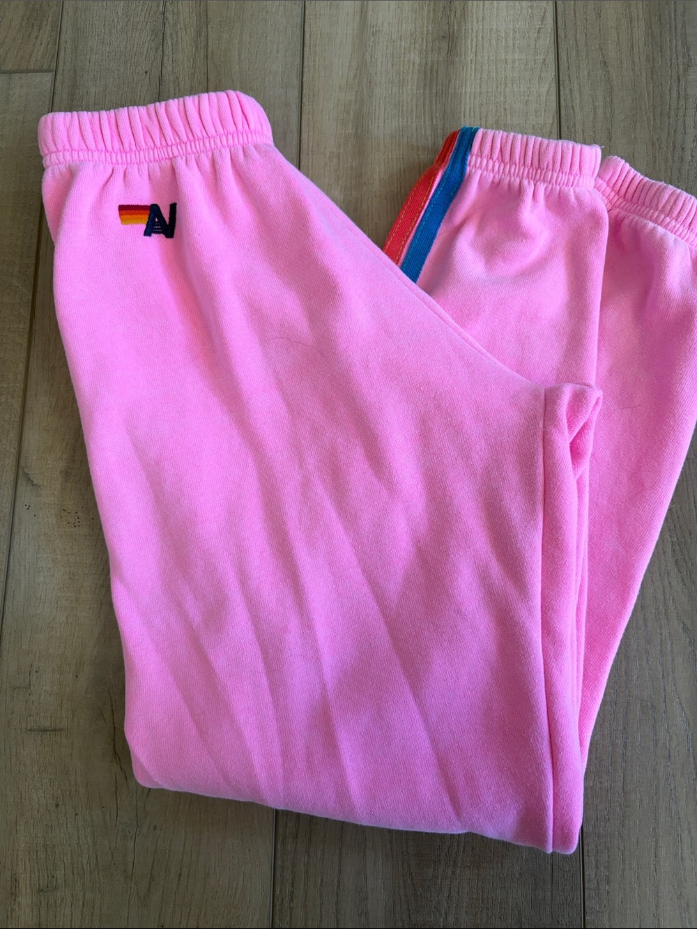 Aviator Nation Pink Sweatpants with Rainbow Stripe